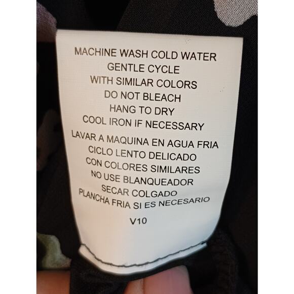 Luxology Women's V Neck Dress Long Sleeve Size 8 Black Pink Floral Short Lined - Picture 6 of 8